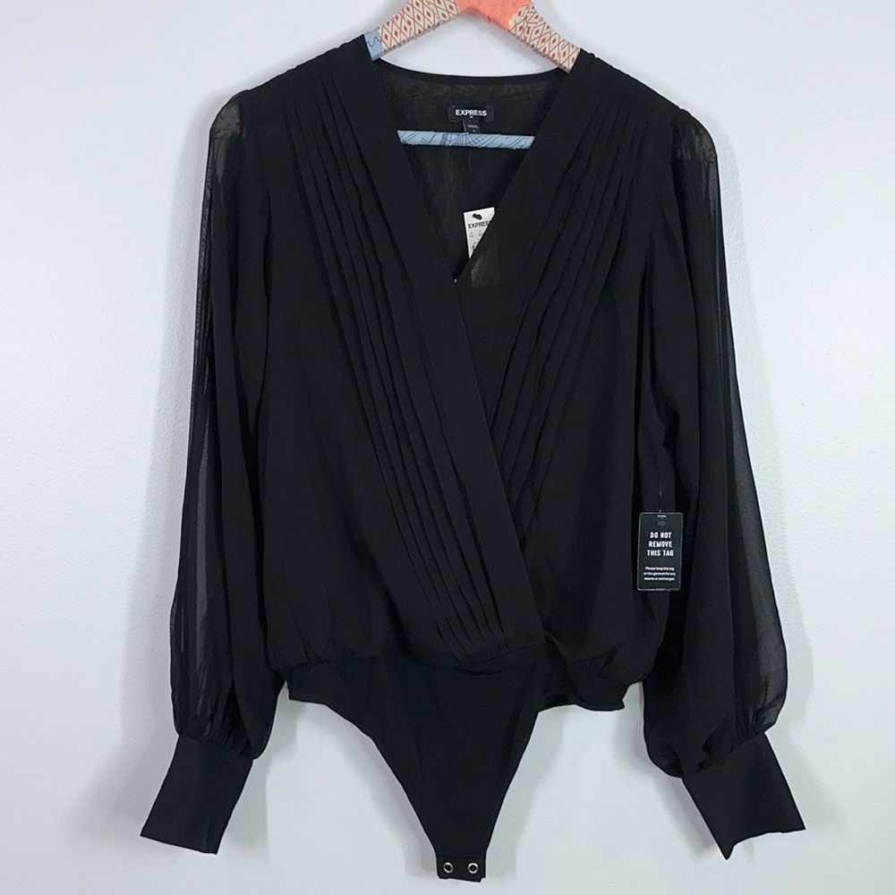 Express Black Long Sleeve Surplice Bodysuit